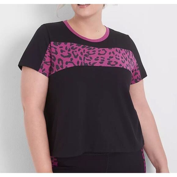 New Livi Womens Athletic Tee Crew Neck Short Sleeve Leopard 26/28 Lane Bryant - Picture 1 of 12
